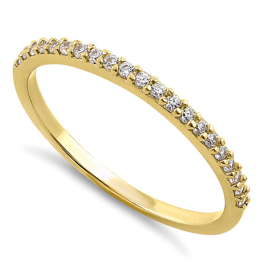 Vinali 14K Solid Yellow Gold Thin Half Eternity Round CZ Band for Women