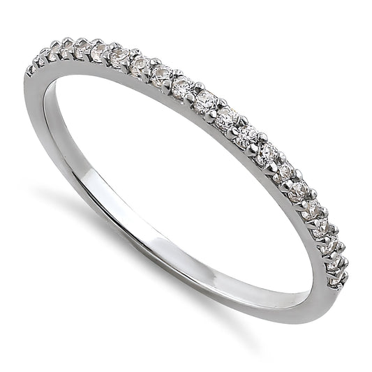 Vinali 14K Solid White Gold 1.4mm Band Half Eternity CZ Wedding Band