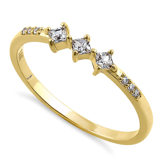 Vinali 14K Solid Yellow Gold Three Princess Cut CZ Stacking Ring for Women