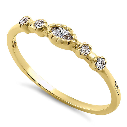 Vinali 14K Solid Yellow Gold Marquise CZ Dainty Stackable Ring for Women