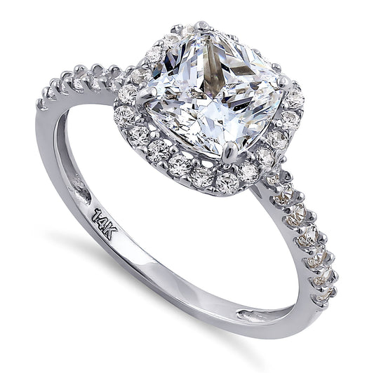 Vinali 14K Solid White Gold Cushion Cut CZ Halo Engagement Ring for Women