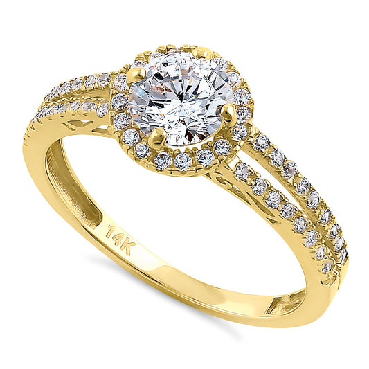Vinali 14K Solid Yellow Gold 6mm Center Round CZ Halo Engagement Ring