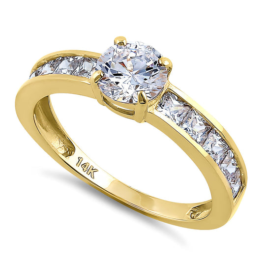 Vinali 14K Solid Yellow Gold Round CZ Engagement Ring Princess Channel Band