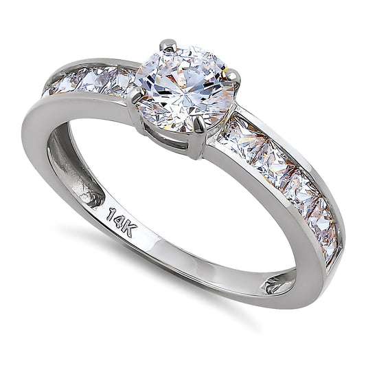 Vinali 14K Solid White Gold Round CZ Princess Channel Engagement Ring