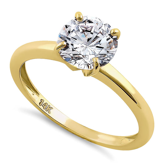 Vinali 14K Solid Yellow Gold 7.5mm Round CZ Solitaire Engagement Ring