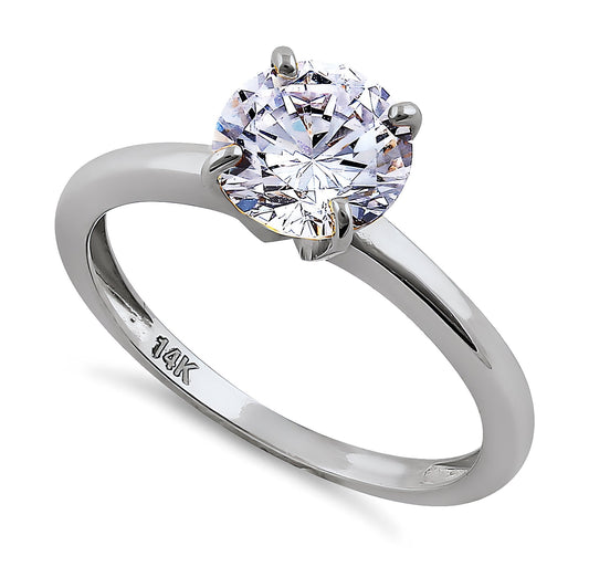 Vinali 14K Solid White Gold 7.5mm Round CZ Solitaire Engagement Ring