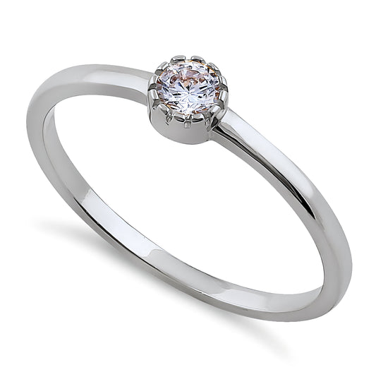 Vinali 14K Solid White Gold 3.5mm Center Round CZ Solitaire Engagement Ring