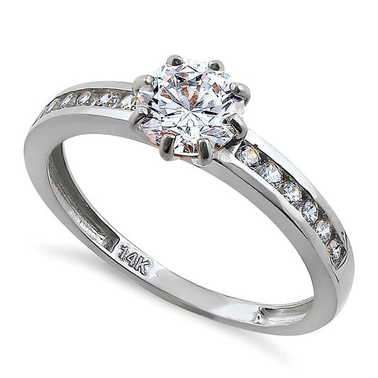 Vinali 14K Solid White Gold Round CZ Channel Set Engagement Ring for Women