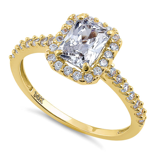 Vinali 14K Solid Yellow Gold Radiant Cut CZ Halo Engagement Ring for Women