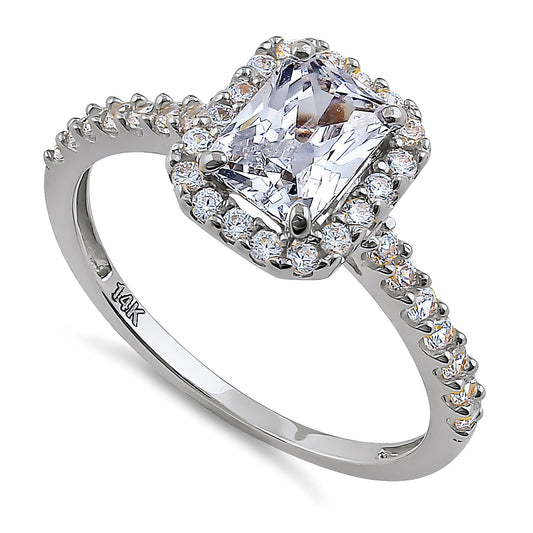 Vinali 14K Solid White Gold Radiant Cut CZ Halo Engagement Ring for Women