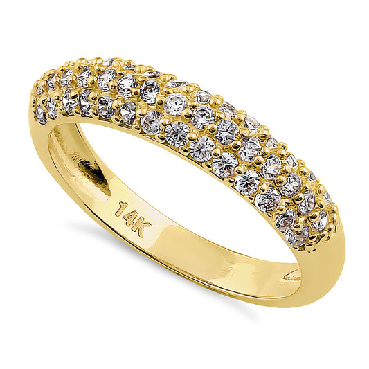 Vinali 14K Solid Yellow Gold Pave CZ Dome Band Ring for Women