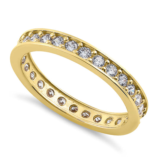 Vinali 14K Solid Yellow Gold Round CZ Eternity Band Ring for Women