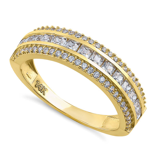 Vinali 14K Solid Yellow Gold Princess Channel CZ Pave Wide Wedding Band