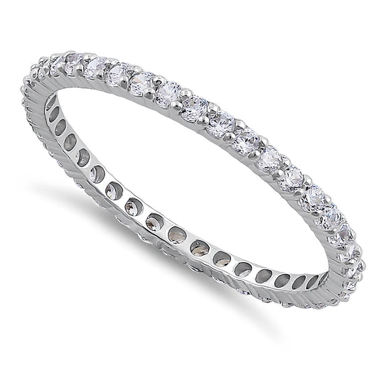 Vinali 14K Solid White Gold Round CZ Full Eternity Wedding Band for Women
