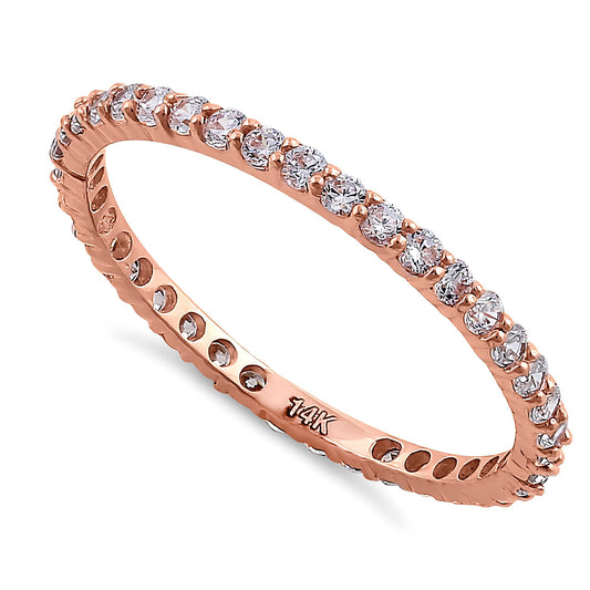 Vinali 14K Solid Rose Gold Round CZ Eternity Band Stackable Ring for Women
