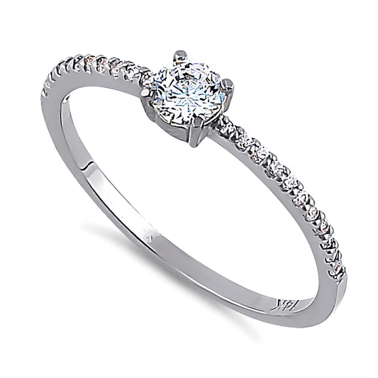 Vinali 14K Solid White Gold 4mm Round CZ Engagement Ring with Pave Band