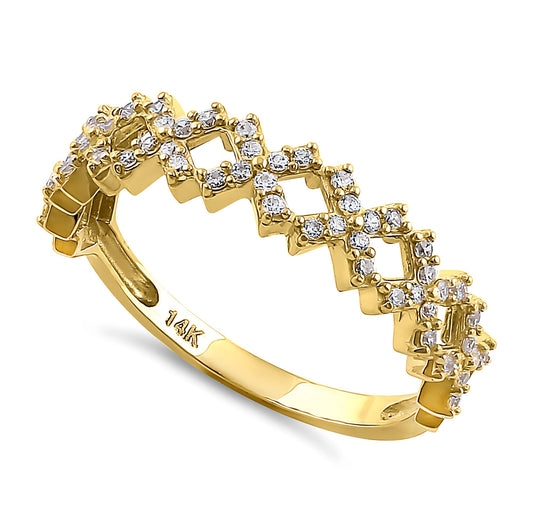 Vinali 14K Solid Yellow Gold Zigzag Lattice Pave CZ Band Ring for Women