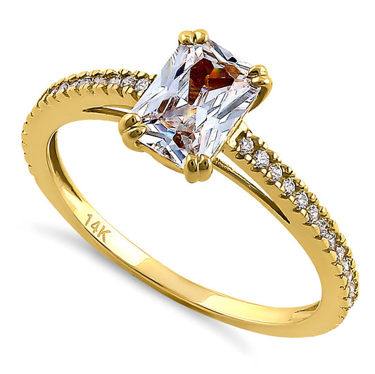 Vinali 14K Solid Yellow Gold Radiant Cut CZ Engagement Ring Pave Band