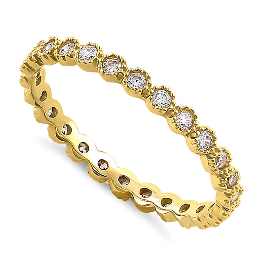 Vinali 14K Solid Yellow Gold Bezel CZ Full Eternity Stacking Band for Women