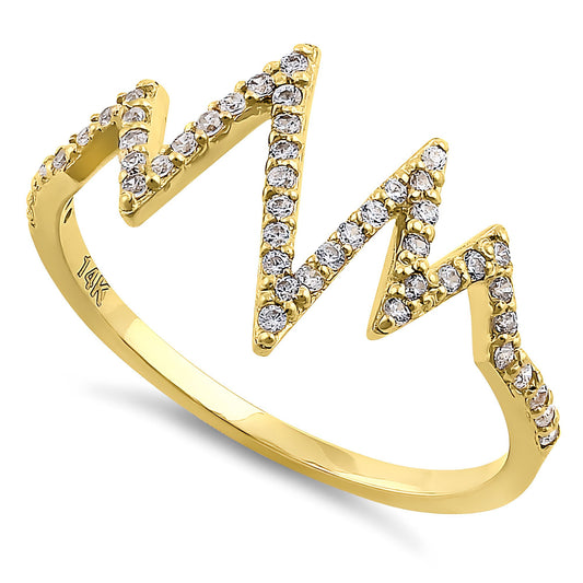 Vinali 14K Solid Yellow Gold Heartbeat Zigzag Pave CZ Statement Ring