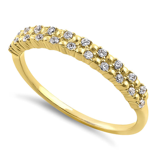 Vinali 14K Solid Yellow Gold Double Row CZ and Gold Bead Band for Women