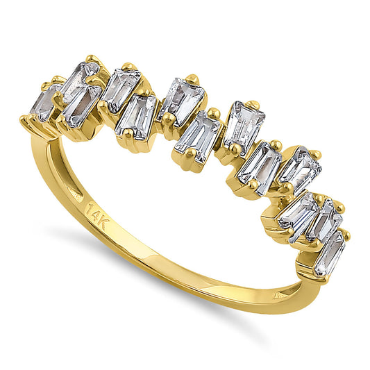 Vinali 14K Solid Yellow Gold Scattered Baguette CZ Cluster Band for Women