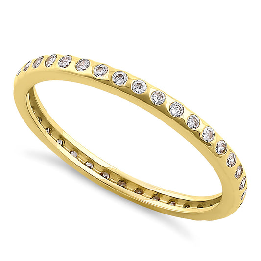 Vinali 14K Solid Yellow Gold Flush Set CZ Eternity Band Wedding Ring