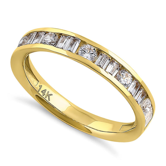 Vinali 14K Solid Yellow Gold Round and Baguette CZ Channel Wedding Band
