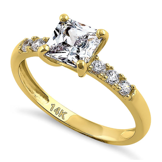 Vinali 14K Solid Yellow Gold 6mm Center Princess Cut CZ Engagement Ring