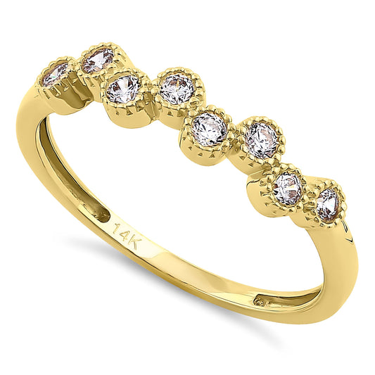 Vinali 14K Solid Yellow Gold Bezel Set CZ Curved Stackable Band for Women
