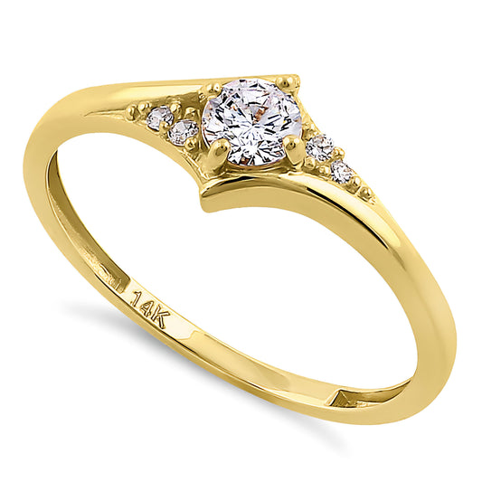 Vinali 14K Solid Yellow Gold Chevron Round CZ Engagement Ring for Women