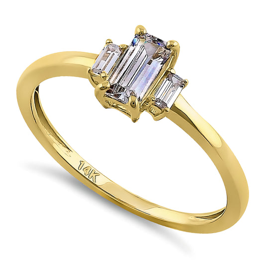 Vinali 14K Solid Yellow Gold Baguette CZ Three Stone Engagement Ring
