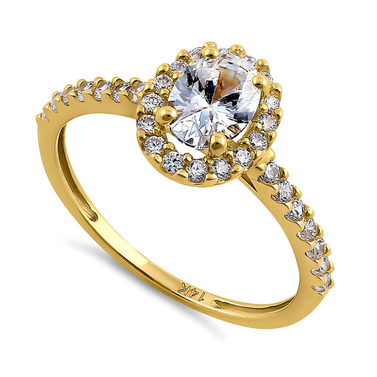 Vinali 14K Solid Yellow Gold Oval CZ Halo Engagement Ring for Women