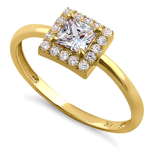 Vinali 14K Solid Yellow Gold Princess CZ Halo Engagement Ring for Women