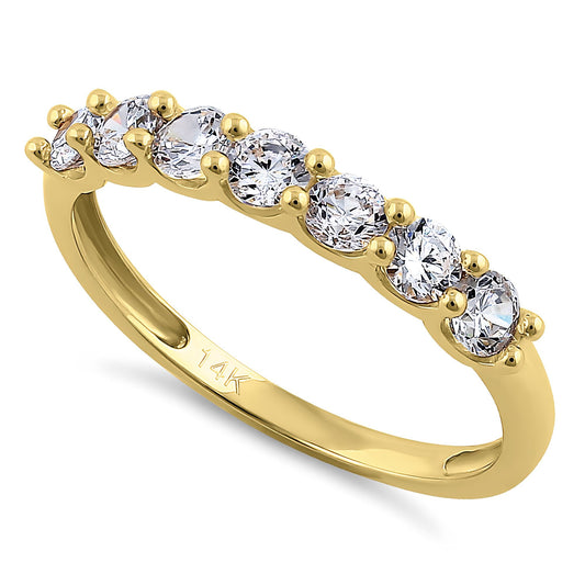 Vinali 14K Solid Yellow Gold Seven Stone Round CZ Half Eternity Band Ring
