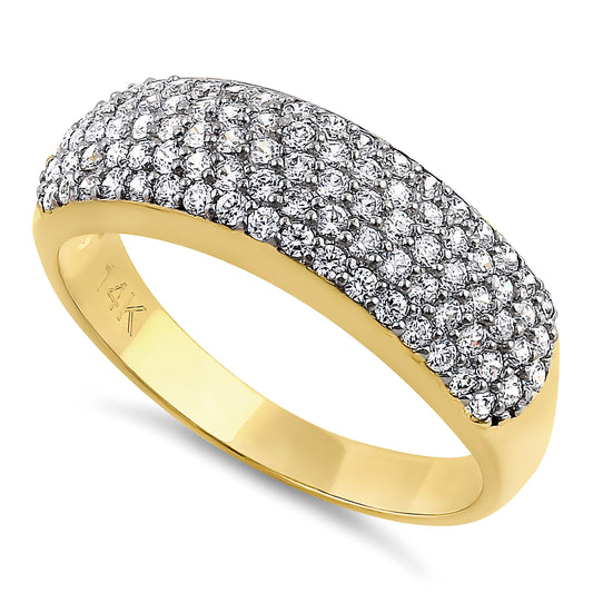 Vinali 14K Solid Yellow Gold Wide Pave CZ Dome Band Ring for Women