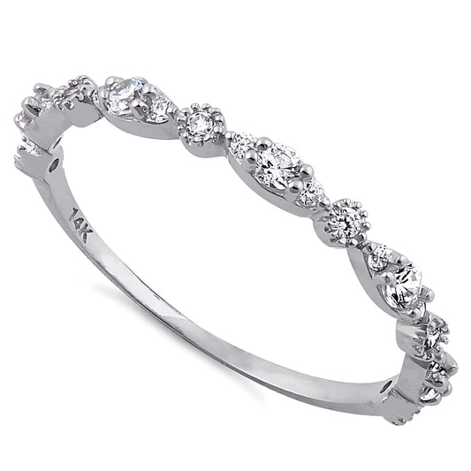 Vinali 14K Solid White Gold Marquise and Round CZ Stacking Band for Women