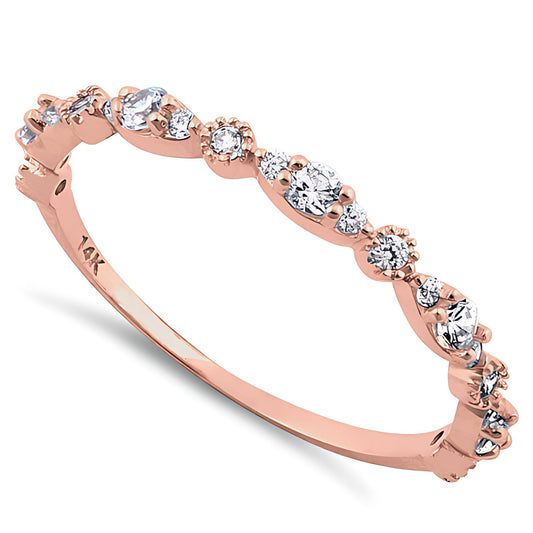 Vinali 14K Solid Rose Gold Dainty CZ Stackable Band Ring for Women
