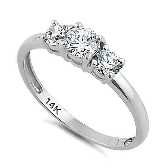 Vinali 14K Solid White Gold Round CZ Three Stone Engagement Ring for Women