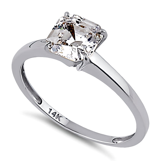 Vinali 14K Solid White Gold Asscher Cut CZ Solitaire Engagement Ring