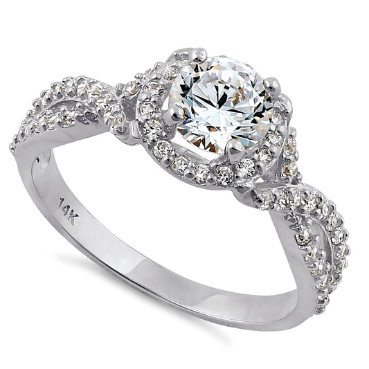 Vinali 14K Solid White Gold 6mm Round CZ Halo Twist Engagement Ring