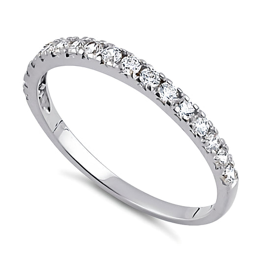 Vinali 14K Solid White Gold Half Eternity Round CZ Wedding Band for Women