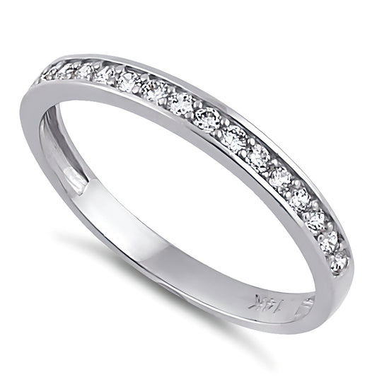 Vinali 14K Solid White Gold 2.3mm Band Half Eternity CZ Wedding Band
