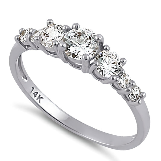 Vinali 14K Solid White Gold Round CZ Graduated Seven Stone Engagement Ring