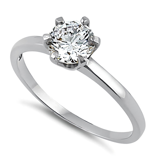 Vinali 14K Solid White Gold 6mm Round CZ Solitaire Engagement Ring