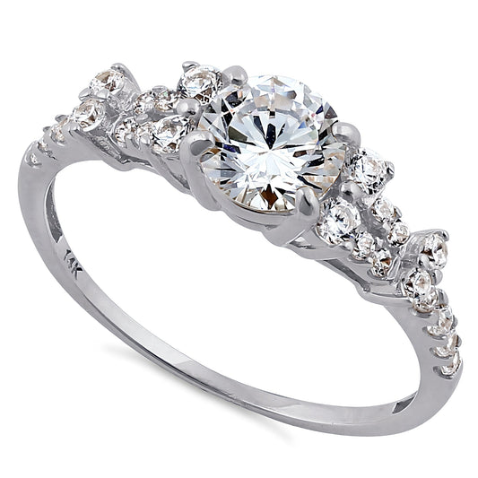 Vinali 14K Solid White Gold Round CZ Cluster Accent Engagement Ring