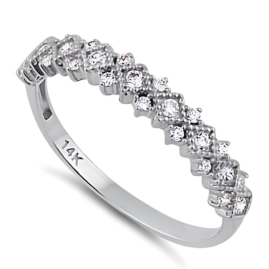 Vinali 14K Solid White Gold 2.9mm Band Half Eternity CZ Wedding Band