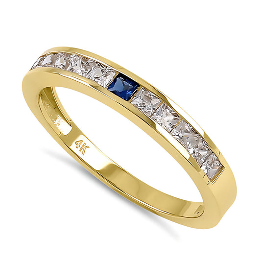 Vinali 14K Solid Yellow Gold Princess CZ Channel Band with Blue CZ Accent