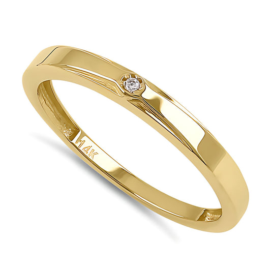 Vinali 14K Solid Yellow Gold Minimalist Single CZ Band Ring for Women