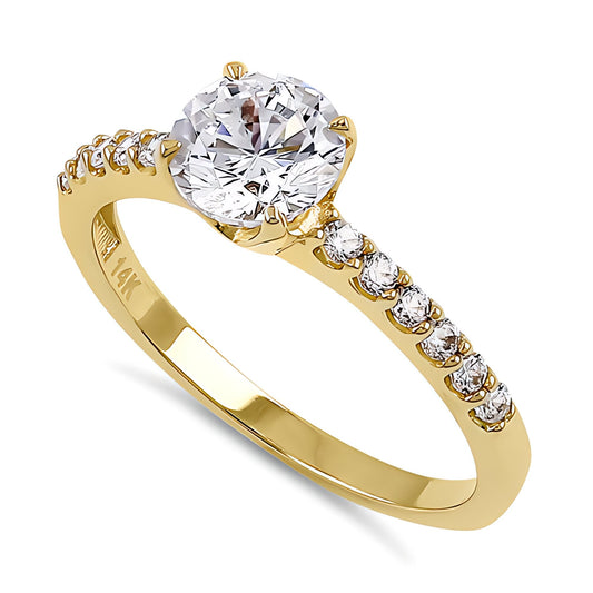 Vinali 14K Solid Yellow Gold Round CZ Engagement Ring with Accent Band